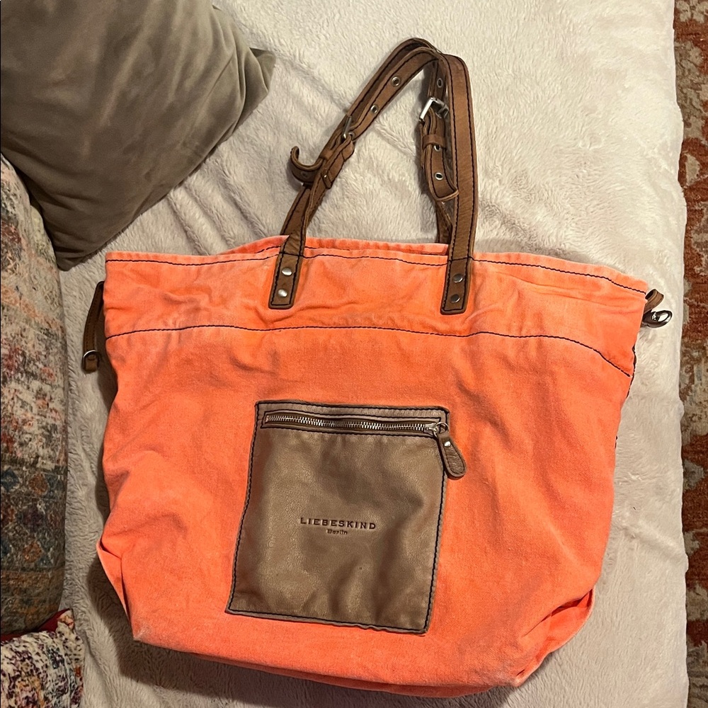 Liebeskind Coral Canvas Tote with Brown Leather Trim